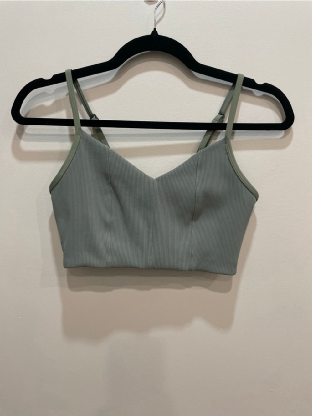 Aerie Green Ribbed Crop Top Cami Small Long Line Bra Casual Athletic Workout